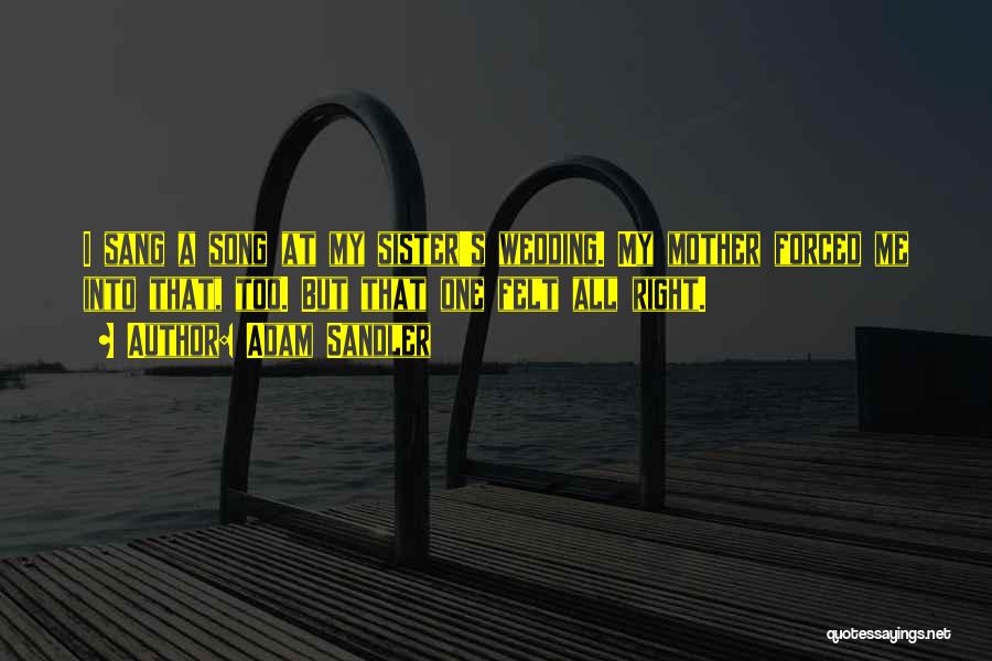 Adam Sandler Quotes: I Sang A Song At My Sister's Wedding. My Mother Forced Me Into That, Too. But That One Felt All