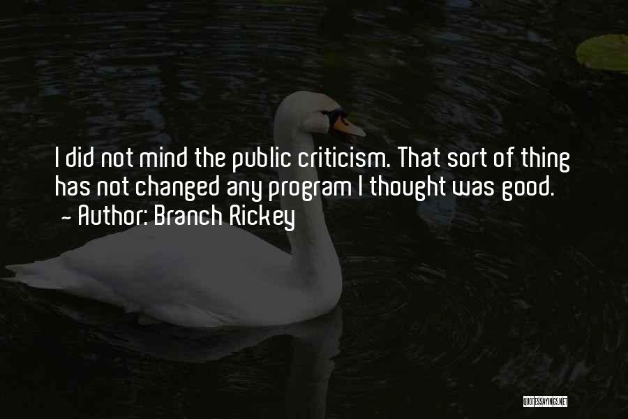 Branch Rickey Quotes: I Did Not Mind The Public Criticism. That Sort Of Thing Has Not Changed Any Program I Thought Was Good.