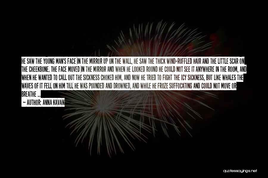Anna Kavan Quotes: He Saw The Young Man's Face In The Mirror Up On The Wall, He Saw The Thick Wind-ruffled Hair And