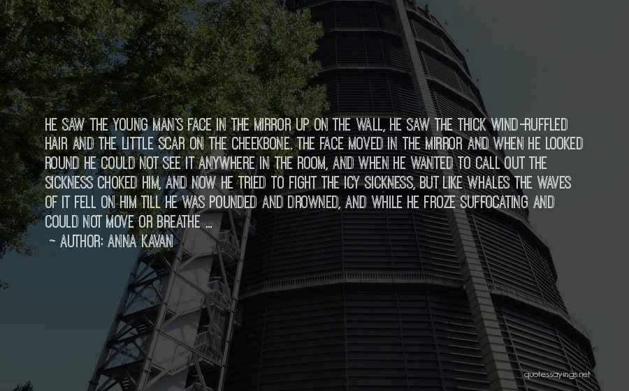 Anna Kavan Quotes: He Saw The Young Man's Face In The Mirror Up On The Wall, He Saw The Thick Wind-ruffled Hair And