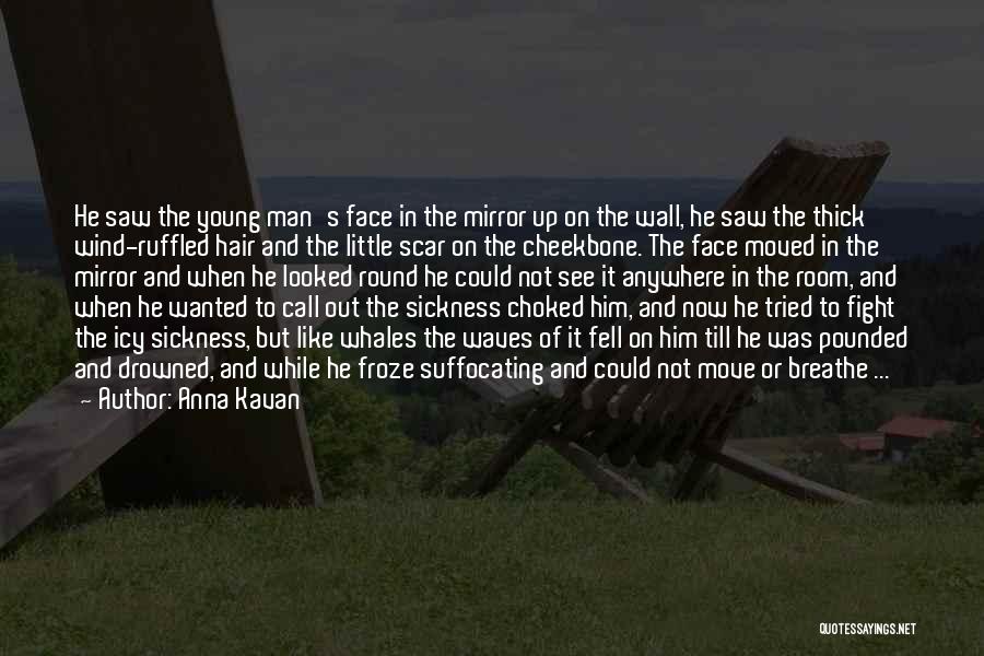 Anna Kavan Quotes: He Saw The Young Man's Face In The Mirror Up On The Wall, He Saw The Thick Wind-ruffled Hair And