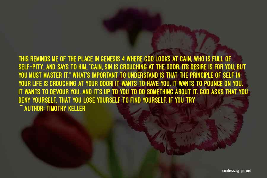 Timothy Keller Quotes: This Reminds Me Of The Place In Genesis 4 Where God Looks At Cain, Who Is Full Of Self-pity, And