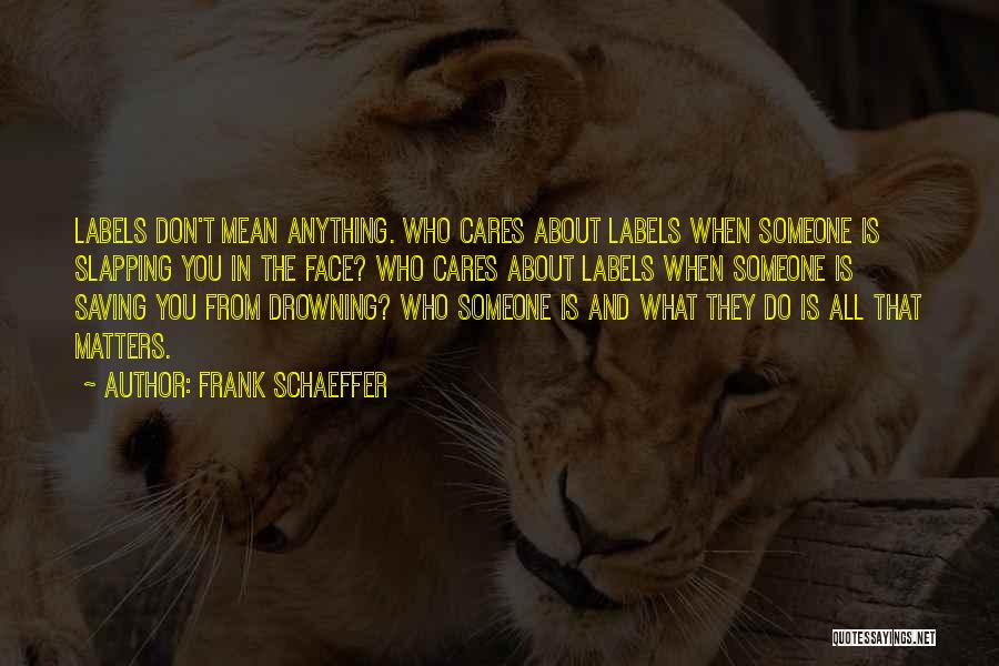 Frank Schaeffer Quotes: Labels Don't Mean Anything. Who Cares About Labels When Someone Is Slapping You In The Face? Who Cares About Labels