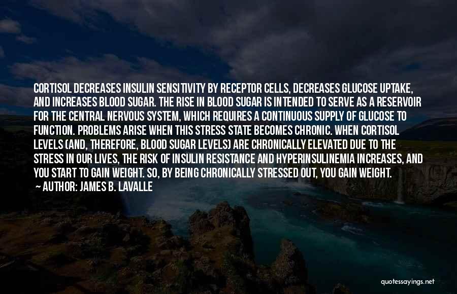 James B. LaValle Quotes: Cortisol Decreases Insulin Sensitivity By Receptor Cells, Decreases Glucose Uptake, And Increases Blood Sugar. The Rise In Blood Sugar Is