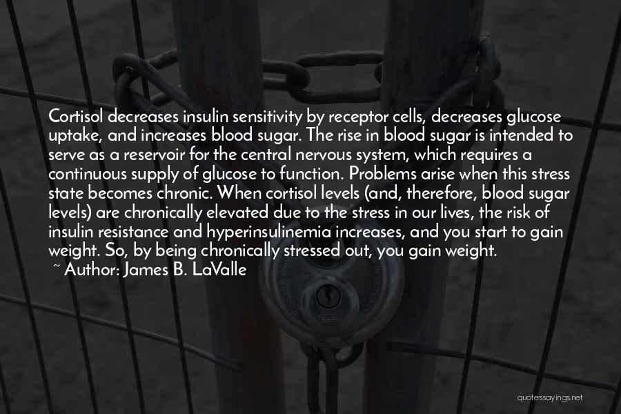 James B. LaValle Quotes: Cortisol Decreases Insulin Sensitivity By Receptor Cells, Decreases Glucose Uptake, And Increases Blood Sugar. The Rise In Blood Sugar Is