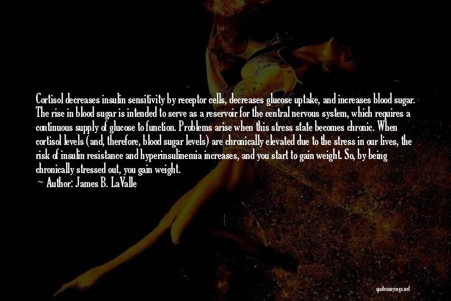 James B. LaValle Quotes: Cortisol Decreases Insulin Sensitivity By Receptor Cells, Decreases Glucose Uptake, And Increases Blood Sugar. The Rise In Blood Sugar Is