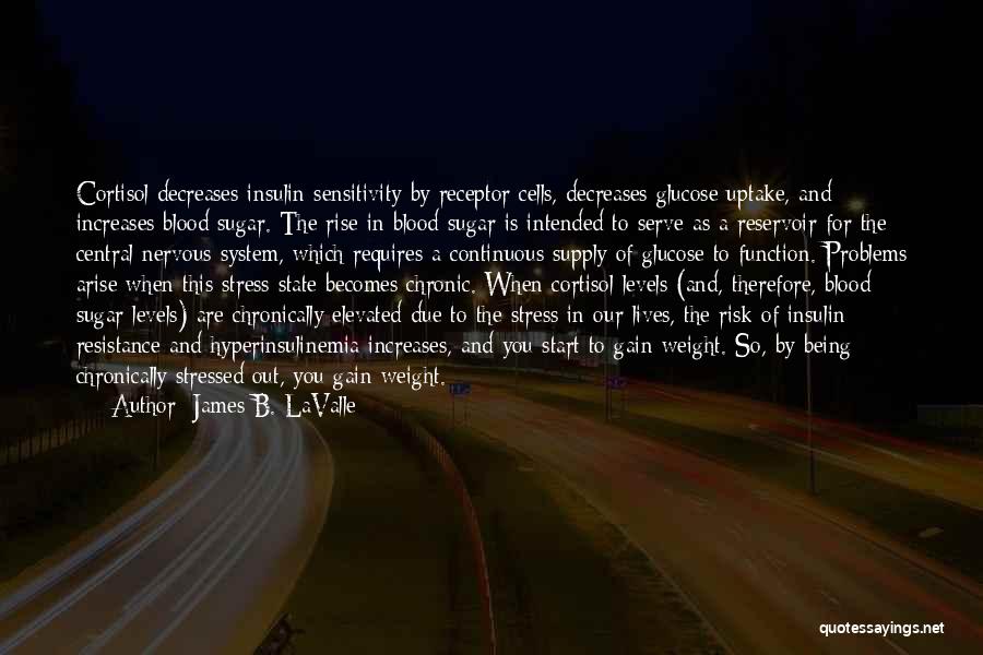 James B. LaValle Quotes: Cortisol Decreases Insulin Sensitivity By Receptor Cells, Decreases Glucose Uptake, And Increases Blood Sugar. The Rise In Blood Sugar Is