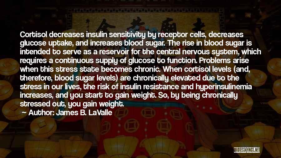 James B. LaValle Quotes: Cortisol Decreases Insulin Sensitivity By Receptor Cells, Decreases Glucose Uptake, And Increases Blood Sugar. The Rise In Blood Sugar Is