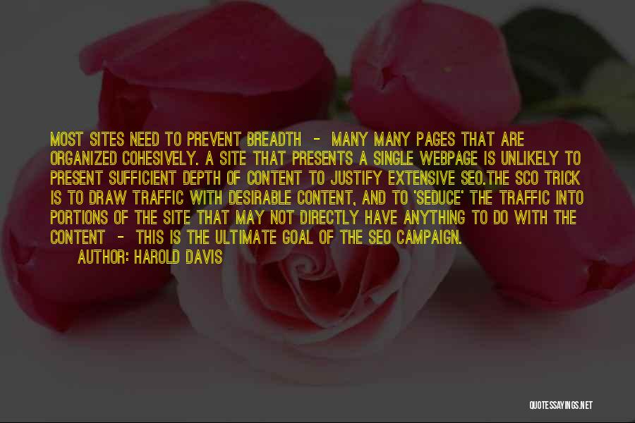 Harold Davis Quotes: Most Sites Need To Prevent Breadth - Many Many Pages That Are Organized Cohesively. A Site That Presents A Single