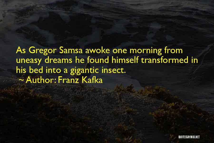 Franz Kafka Quotes: As Gregor Samsa Awoke One Morning From Uneasy Dreams He Found Himself Transformed In His Bed Into A Gigantic Insect.