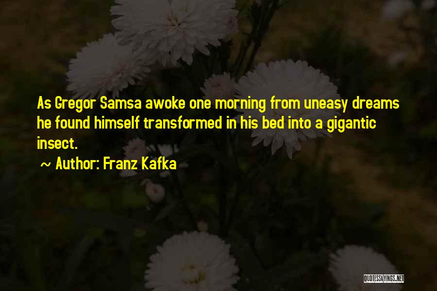 Franz Kafka Quotes: As Gregor Samsa Awoke One Morning From Uneasy Dreams He Found Himself Transformed In His Bed Into A Gigantic Insect.