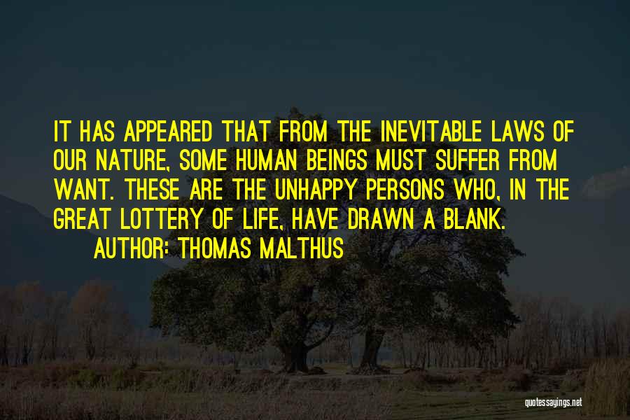 Thomas Malthus Quotes: It Has Appeared That From The Inevitable Laws Of Our Nature, Some Human Beings Must Suffer From Want. These Are