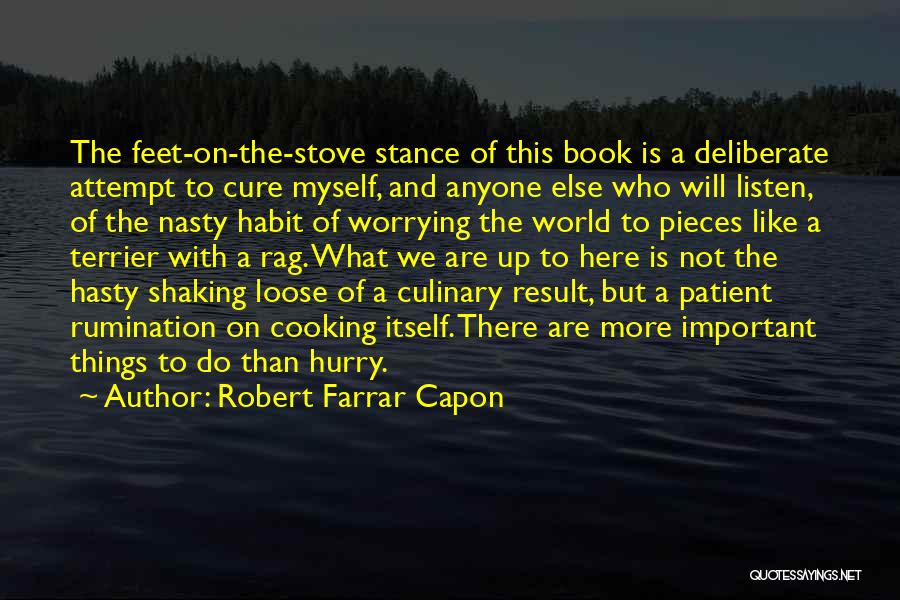 Robert Farrar Capon Quotes: The Feet-on-the-stove Stance Of This Book Is A Deliberate Attempt To Cure Myself, And Anyone Else Who Will Listen, Of