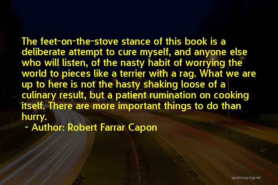 Robert Farrar Capon Quotes: The Feet-on-the-stove Stance Of This Book Is A Deliberate Attempt To Cure Myself, And Anyone Else Who Will Listen, Of