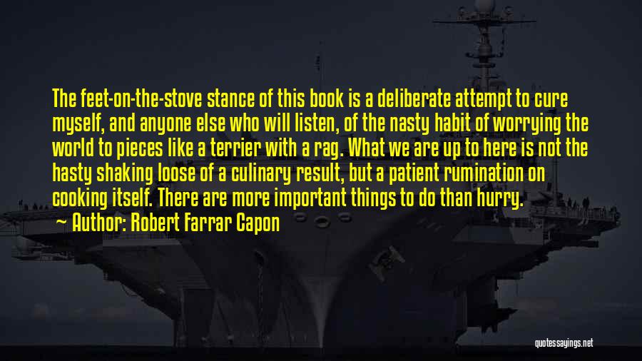 Robert Farrar Capon Quotes: The Feet-on-the-stove Stance Of This Book Is A Deliberate Attempt To Cure Myself, And Anyone Else Who Will Listen, Of