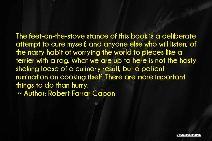Robert Farrar Capon Quotes: The Feet-on-the-stove Stance Of This Book Is A Deliberate Attempt To Cure Myself, And Anyone Else Who Will Listen, Of