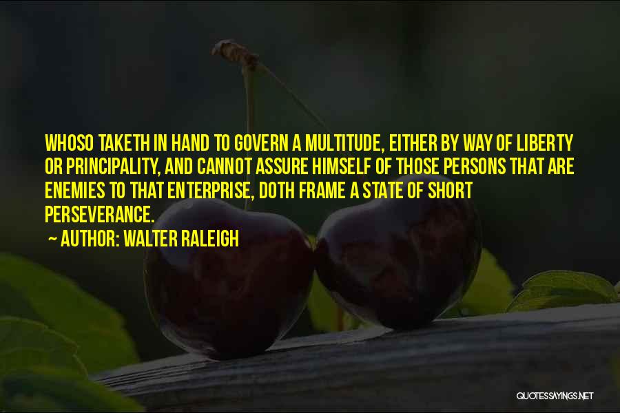 Walter Raleigh Quotes: Whoso Taketh In Hand To Govern A Multitude, Either By Way Of Liberty Or Principality, And Cannot Assure Himself Of