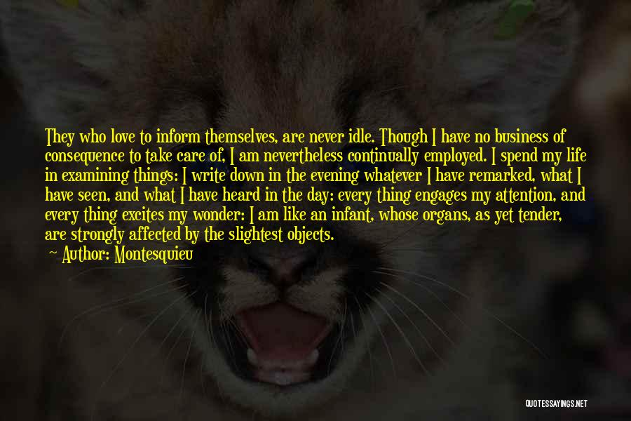 Montesquieu Quotes: They Who Love To Inform Themselves, Are Never Idle. Though I Have No Business Of Consequence To Take Care Of,