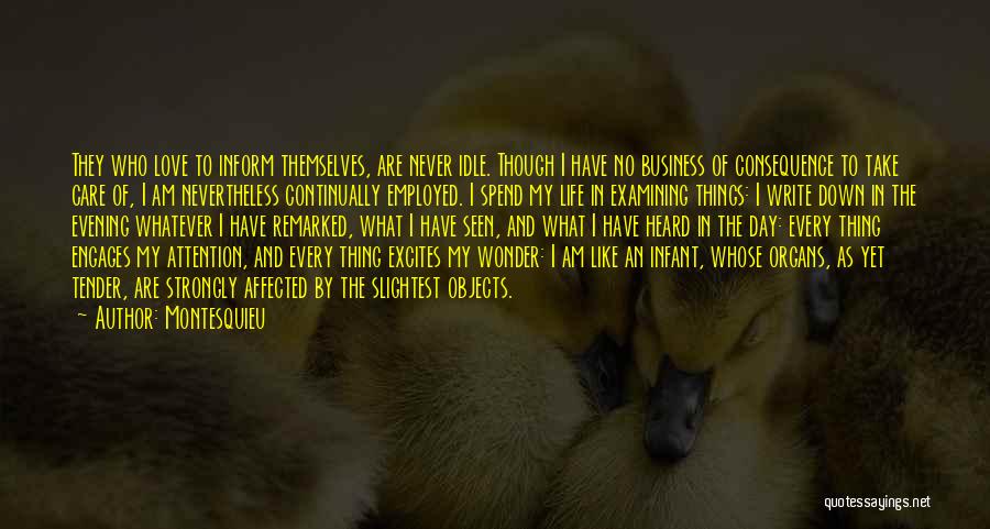 Montesquieu Quotes: They Who Love To Inform Themselves, Are Never Idle. Though I Have No Business Of Consequence To Take Care Of,