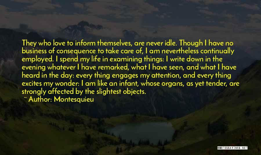 Montesquieu Quotes: They Who Love To Inform Themselves, Are Never Idle. Though I Have No Business Of Consequence To Take Care Of,