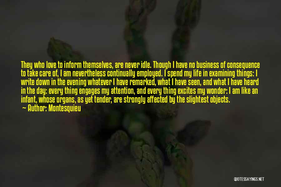 Montesquieu Quotes: They Who Love To Inform Themselves, Are Never Idle. Though I Have No Business Of Consequence To Take Care Of,