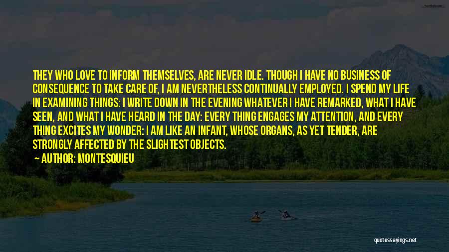 Montesquieu Quotes: They Who Love To Inform Themselves, Are Never Idle. Though I Have No Business Of Consequence To Take Care Of,