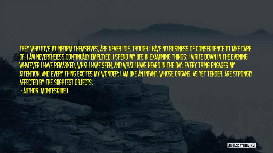Montesquieu Quotes: They Who Love To Inform Themselves, Are Never Idle. Though I Have No Business Of Consequence To Take Care Of,