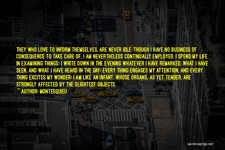 Montesquieu Quotes: They Who Love To Inform Themselves, Are Never Idle. Though I Have No Business Of Consequence To Take Care Of,