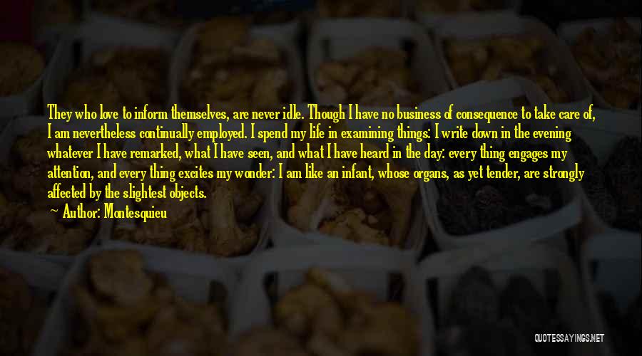 Montesquieu Quotes: They Who Love To Inform Themselves, Are Never Idle. Though I Have No Business Of Consequence To Take Care Of,