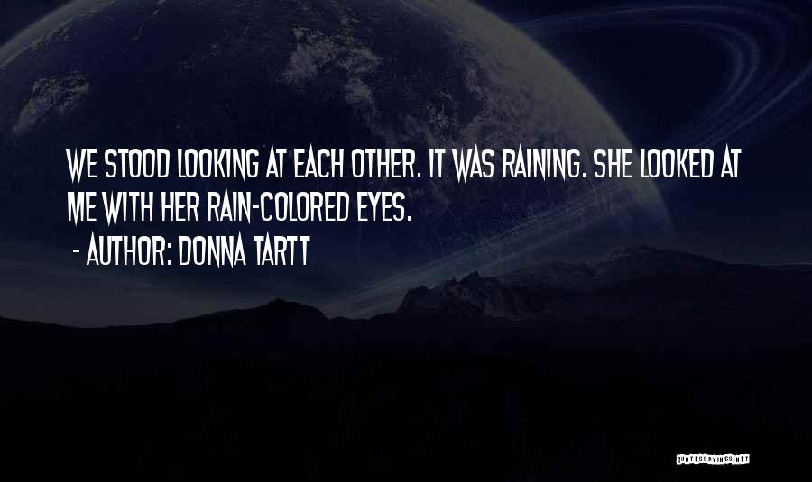 Donna Tartt Quotes: We Stood Looking At Each Other. It Was Raining. She Looked At Me With Her Rain-colored Eyes.