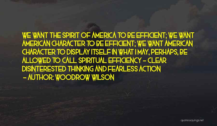 Woodrow Wilson Quotes: We Want The Spirit Of America To Be Efficient; We Want American Character To Be Efficient; We Want American Character