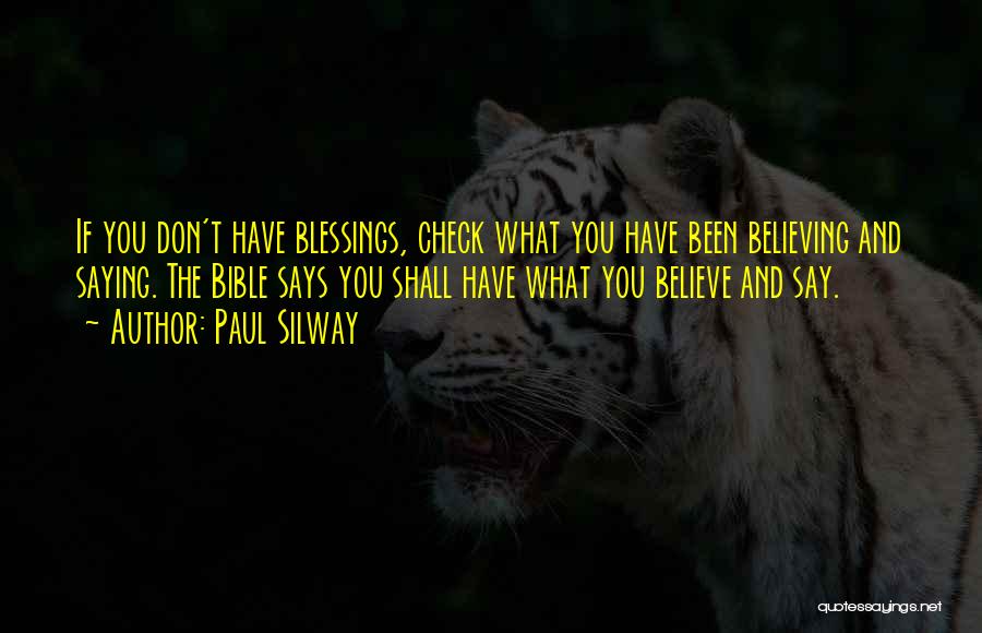 Paul Silway Quotes: If You Don't Have Blessings, Check What You Have Been Believing And Saying. The Bible Says You Shall Have What