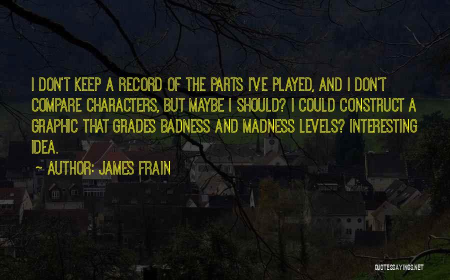 James Frain Quotes: I Don't Keep A Record Of The Parts I've Played, And I Don't Compare Characters, But Maybe I Should? I