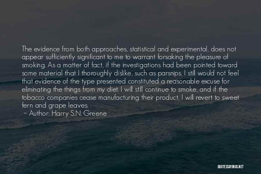 Harry S.N. Greene Quotes: The Evidence From Both Approaches, Statistical And Experimental, Does Not Appear Sufficiently Significant To Me To Warrant Forsaking The Pleasure