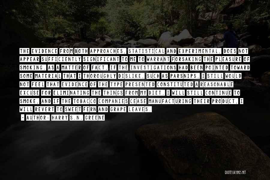 Harry S.N. Greene Quotes: The Evidence From Both Approaches, Statistical And Experimental, Does Not Appear Sufficiently Significant To Me To Warrant Forsaking The Pleasure