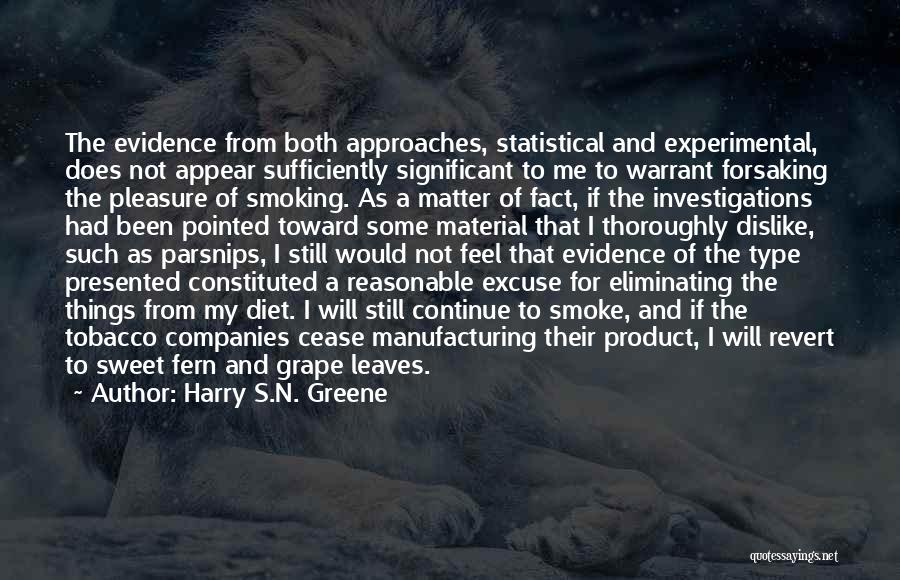 Harry S.N. Greene Quotes: The Evidence From Both Approaches, Statistical And Experimental, Does Not Appear Sufficiently Significant To Me To Warrant Forsaking The Pleasure