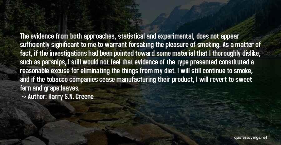 Harry S.N. Greene Quotes: The Evidence From Both Approaches, Statistical And Experimental, Does Not Appear Sufficiently Significant To Me To Warrant Forsaking The Pleasure