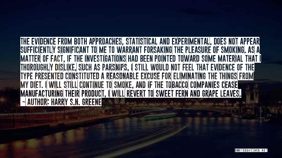 Harry S.N. Greene Quotes: The Evidence From Both Approaches, Statistical And Experimental, Does Not Appear Sufficiently Significant To Me To Warrant Forsaking The Pleasure
