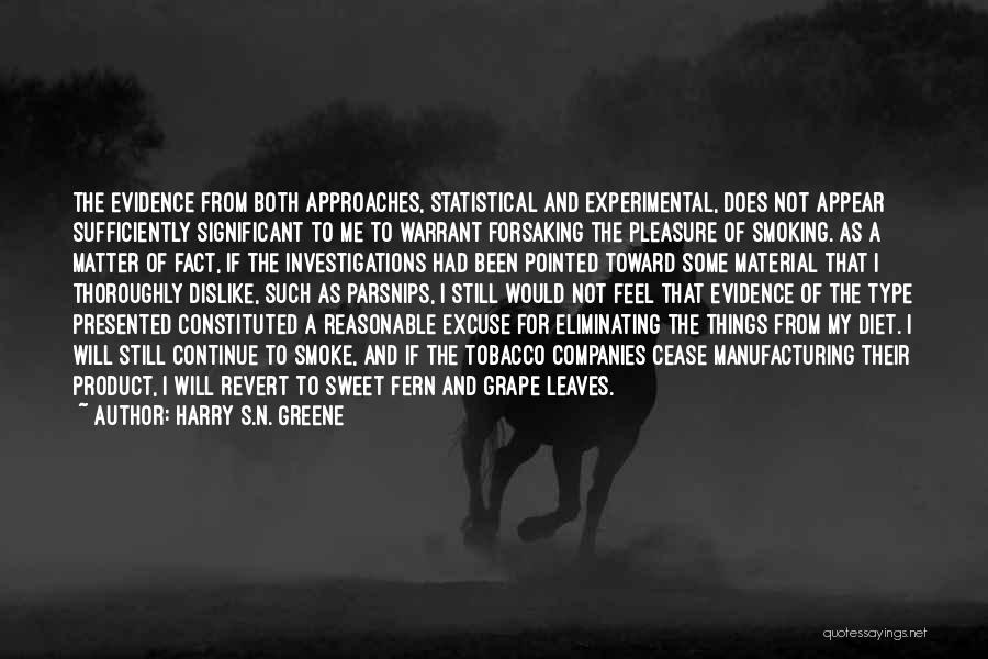 Harry S.N. Greene Quotes: The Evidence From Both Approaches, Statistical And Experimental, Does Not Appear Sufficiently Significant To Me To Warrant Forsaking The Pleasure