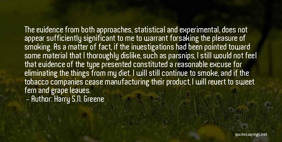 Harry S.N. Greene Quotes: The Evidence From Both Approaches, Statistical And Experimental, Does Not Appear Sufficiently Significant To Me To Warrant Forsaking The Pleasure