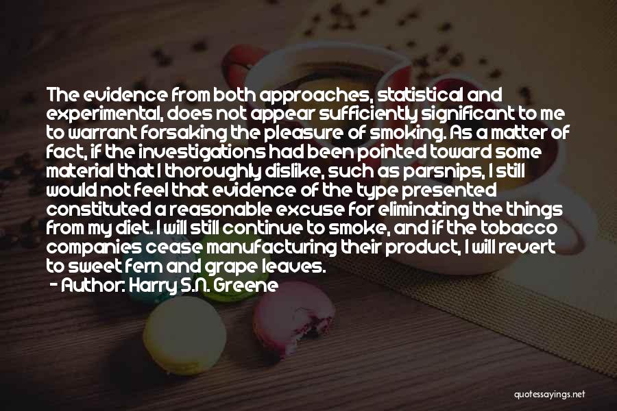 Harry S.N. Greene Quotes: The Evidence From Both Approaches, Statistical And Experimental, Does Not Appear Sufficiently Significant To Me To Warrant Forsaking The Pleasure