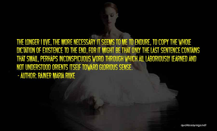 Rainer Maria Rilke Quotes: The Longer I Live, The More Necessary It Seems To Me To Endure, To Copy The Whole Dictation Of Existence