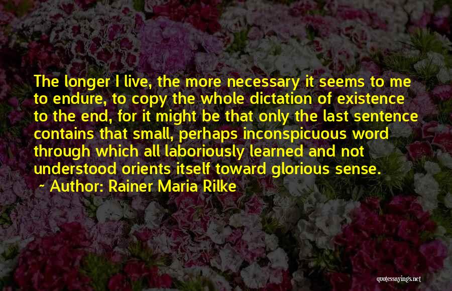 Rainer Maria Rilke Quotes: The Longer I Live, The More Necessary It Seems To Me To Endure, To Copy The Whole Dictation Of Existence