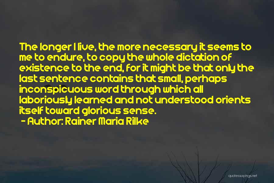 Rainer Maria Rilke Quotes: The Longer I Live, The More Necessary It Seems To Me To Endure, To Copy The Whole Dictation Of Existence