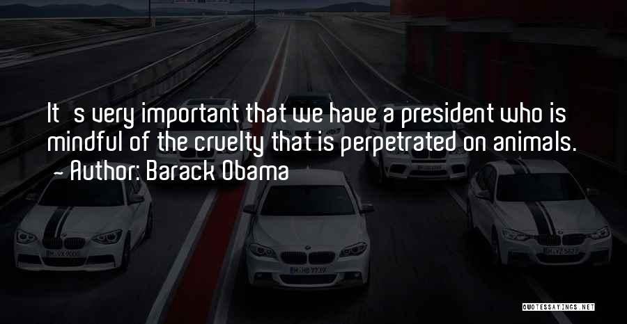 Barack Obama Quotes: It's Very Important That We Have A President Who Is Mindful Of The Cruelty That Is Perpetrated On Animals.