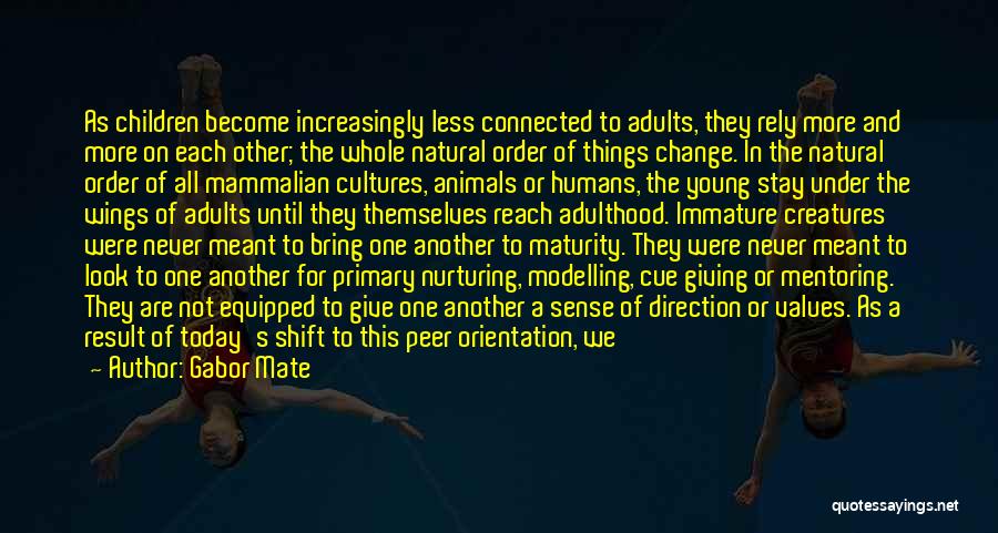 Gabor Mate Quotes: As Children Become Increasingly Less Connected To Adults, They Rely More And More On Each Other; The Whole Natural Order