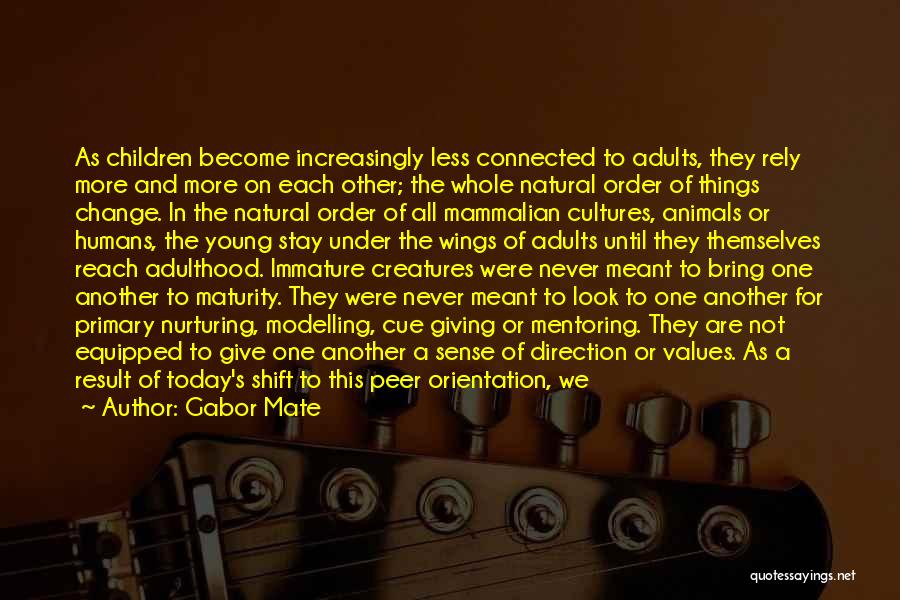 Gabor Mate Quotes: As Children Become Increasingly Less Connected To Adults, They Rely More And More On Each Other; The Whole Natural Order