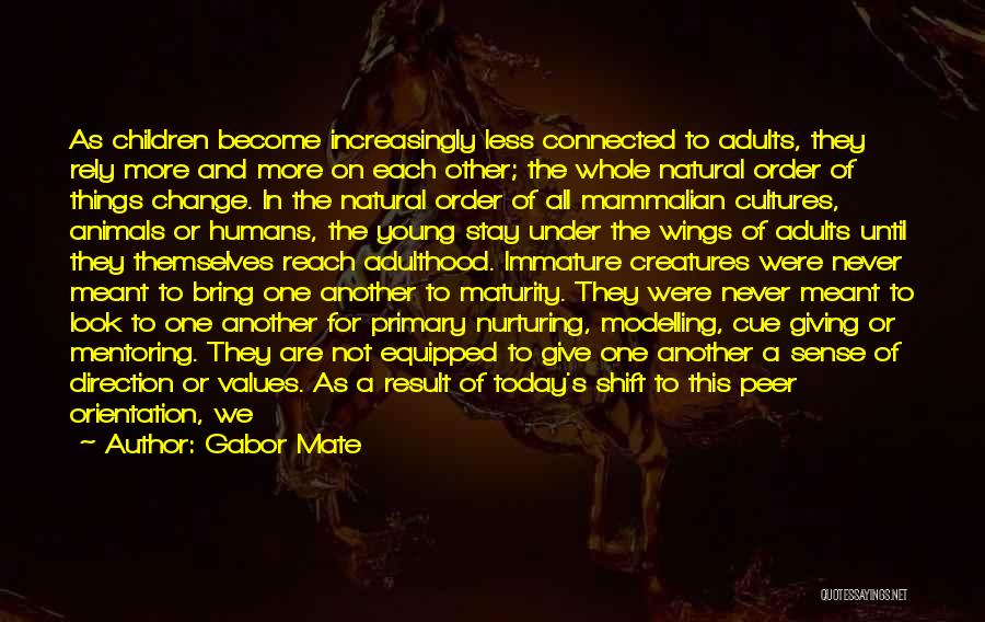 Gabor Mate Quotes: As Children Become Increasingly Less Connected To Adults, They Rely More And More On Each Other; The Whole Natural Order