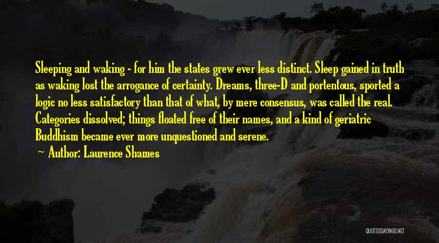 Laurence Shames Quotes: Sleeping And Waking - For Him The States Grew Ever Less Distinct. Sleep Gained In Truth As Waking Lost The