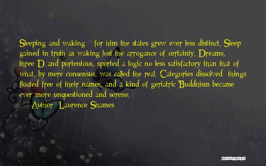 Laurence Shames Quotes: Sleeping And Waking - For Him The States Grew Ever Less Distinct. Sleep Gained In Truth As Waking Lost The